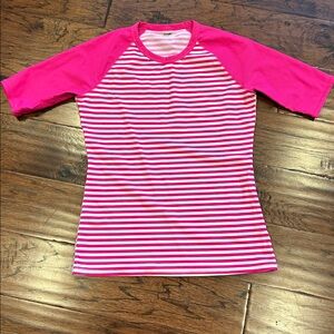 Pink and White Striped swim/sun T-Shirt